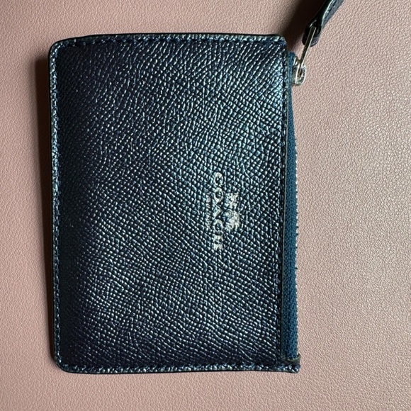 Coach Metallic Blue ID Coin Case with ID window and keychain - Picture 4 of 6